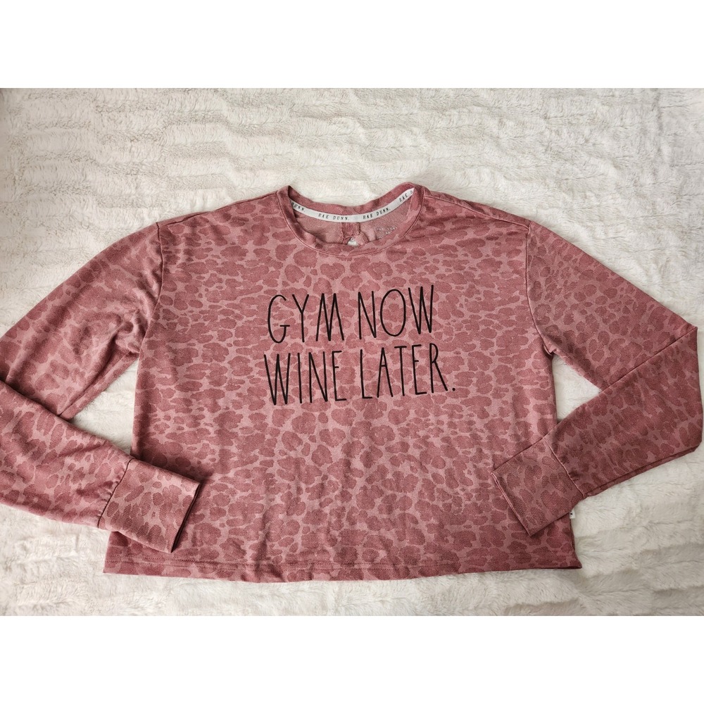 Rae Dunn Gym Now Wine Later Long Sleeve Mesh Shirt Womens‎ Medium